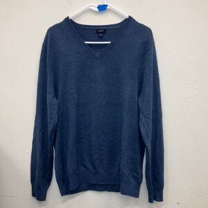 J. Crew Blue V-neck Tight Knit Sweater 100% merino wool Large #712